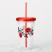 Rode Rozen Acryl Tumbler Glas met Deksel/Stro (Voorkant)