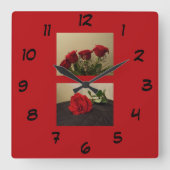 Rode rozen acrylwandklok vierkante klok (Voorkant)