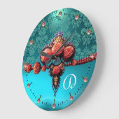 RODE ROZEN, AQUA BLUE DAMASKMONOGRAM GROTE KLOK (Hoek)