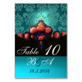 RODE ROZEN, AQUA BLUE DAMASKMONOGRAM KAART (Achterkant)