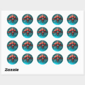 RODE ROZEN, AQUA BLUE DAMASKMONOGRAM RONDE STICKER (Vel)