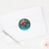 RODE ROZEN, AQUA BLUE DAMASKMONOGRAM RONDE STICKER (Envelop)
