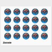 RODE ROZEN, AQUA BLUE DAMASKMONOGRAM RONDE STICKER (Vel)