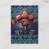 RODE ROZEN, AQUA BLUE DAMASKMONOGRAM VISITEKAARTJE (Achterkant)