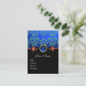 RODE ROZEN, AQUA BLUE DAMASKMONOGRAM VISITEKAARTJE (Staand voorkant)