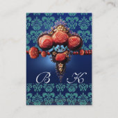 RODE ROZEN, AQUA BLUE DAMASKMONOGRAM VISITEKAARTJE (Achterkant)