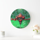 RODE ROZEN, AQUA BLUE GREEN DAMASK MONOGRAM GROTE KLOK (Huis)