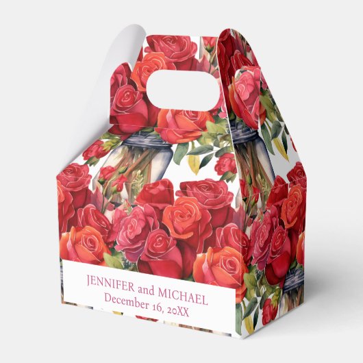 Rode Rozen Aquarel Favor Dozen Bedankdoosjes (Voorkant Zijde)