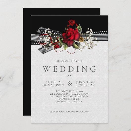 rode rozen babyribbons bruiloft aankondiging (Voorkant / Achterkant)