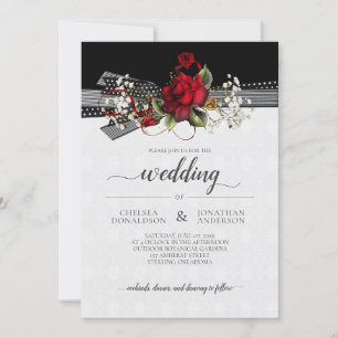 Rode Rozen Baby's Breath Calligrafie Bruiloft Aankondiging