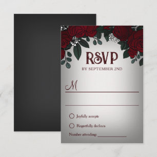 Rode Rozen Baby's Breath Donkere Romantische Bruil RSVP Kaartje