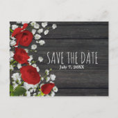 Rode Rozen & Baby's Breath op Houten Save The Date Aankondigingskaart (Voorkant)
