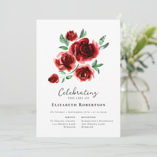 Rode rozen begrafenis kaart (Staand voorkant)