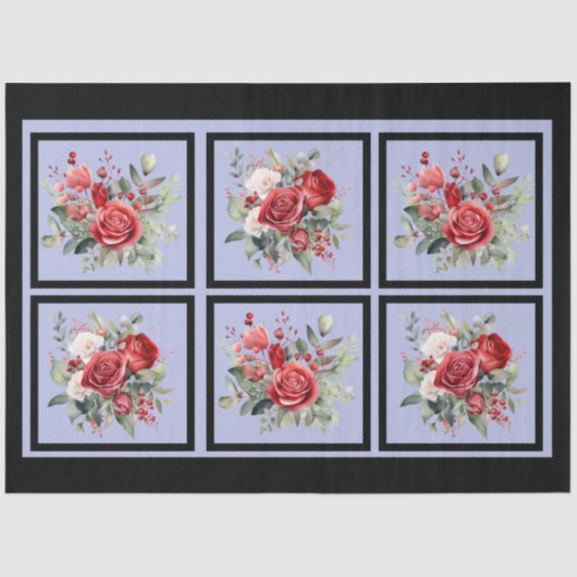 Rode rozen betegelde decoupage tissuepapier (Voorkant)