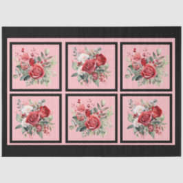 Rode rozen betegelde decoupage tissuepapier