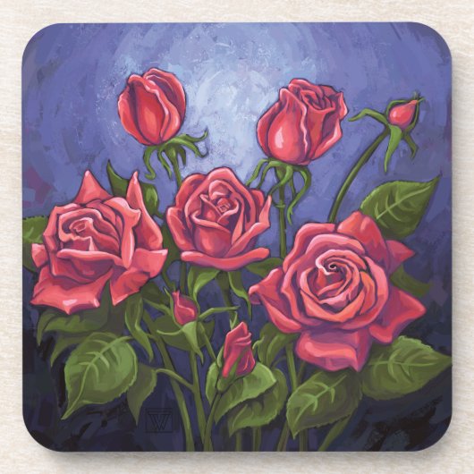 Rode rozen bier onderzetter (Voorkant)
