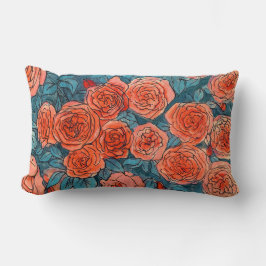 Rode rozen, blauwe bladeren Roos tuinzomerbloemen Kussen