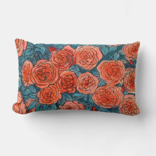 Rode rozen, blauwe bladeren Roos tuinzomerbloemen Kussen