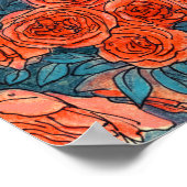 Rode rozen, blauwe bladeren Roos tuinzomerbloemen Poster (Hoek)