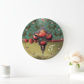 RODE ROZEN, BLAUWE DAMASKMONOGRAM GROTE KLOK (Huis)