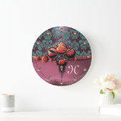 RODE ROZEN, BLAUWE PAARSE DAMASKMONOGRAM GROTE KLOK (Huis)