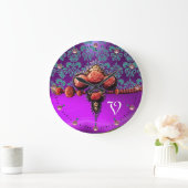 RODE ROZEN, BLAUWE PAARSE DAMASKMONOGRAM GROTE KLOK (Huis)