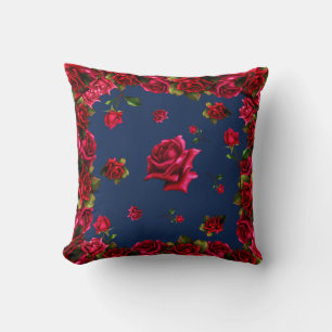 Rode Rozen Blauwe Shabby Chic Bloemrijke Glamour Kussen