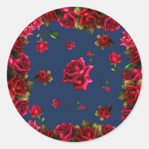 Rode Rozen Blauwe Shabby Chic Huwelijksfeest Favor Ronde Sticker