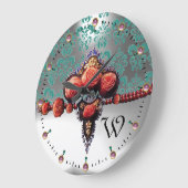 RODE ROZEN, BLAUWE WITTE DAMASKMONOGRAM GROTE KLOK (Hoek)