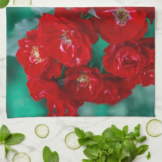 Rode rozen Bleke groene bladeren Theedoek (Gevouwen)