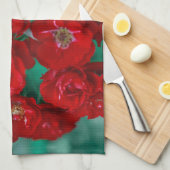 Rode rozen Bleke groene bladeren Theedoek (Quarter Fold)