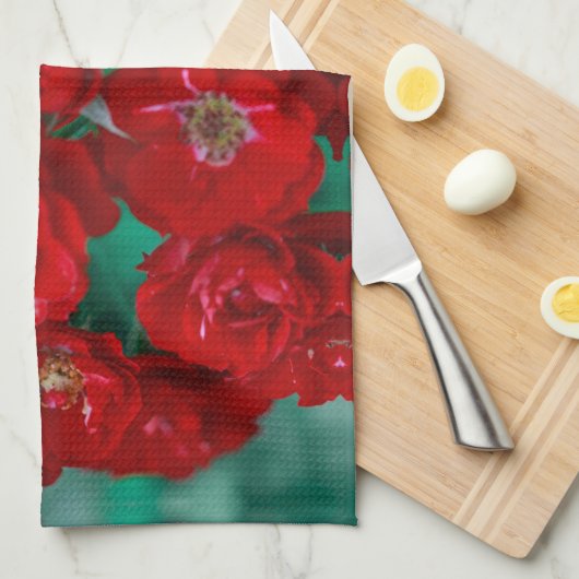 Rode rozen Bleke groene bladeren Theedoek (Quarter Fold)