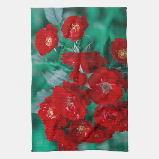 Rode rozen Bleke groene bladeren Theedoek (Verticaal)