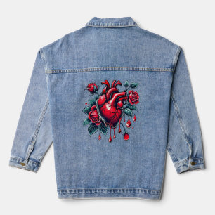 Rode Rozen Bloedend Hart hartzeer goh Kunst Denim Jacket