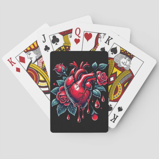 Rode Rozen Bloedend Hart hartzeer goh Kunst Pokerkaarten (Achterkant)