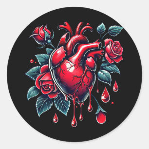 Rode rozen Bloedend hartritme bij kunst Ronde Sticker