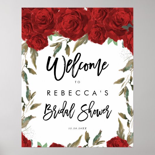 rode rozen bloem bruiloft borrel welkom bord poster (Voorkant)