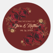 Rode Rozen Bloem bruiloft Ronde Sticker (Voorkant)