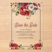 Rode Rozen Bloem Bruiloft Save the Date Acryl Uitnodigingen (Voorkant)
