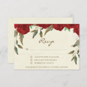 Rode rozen bloem ivoren trouw RSVP antwoordkaart (Voorkant / Achterkant)