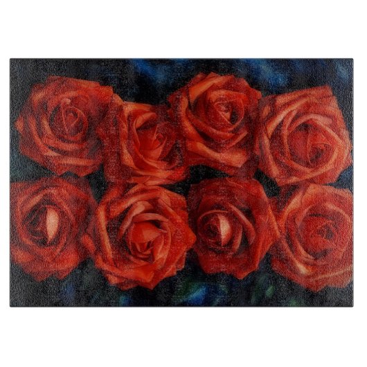 Rode Rozen Bloem Kunst Glas Snijplank (Voorkant)
