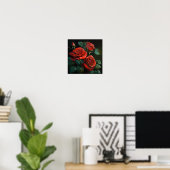 Rode Rozen Bloem Kunstprint Poster (Thuiskantoor)
