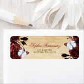 Rode Rozen Bloem Motief Vlinder Landelijk Stijl Etiket (Insitu)