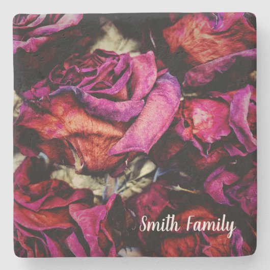 Rode rozen bloem stenen onderzetter (Voorkant)