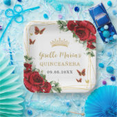 Rode Rozen Bloem Vlinders Quinceañera Papieren Bordje (Feest)