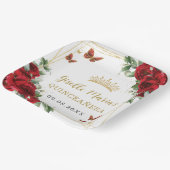Rode Rozen Bloem Vlinders Quinceañera Papieren Bordje (Gebogen)
