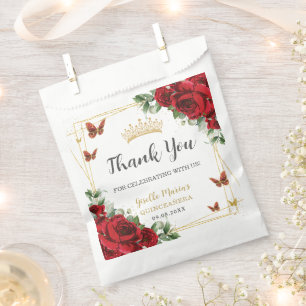 Rode Rozen Bloem Vlinders Quinceanera Sweet 16 Bedankzakje
