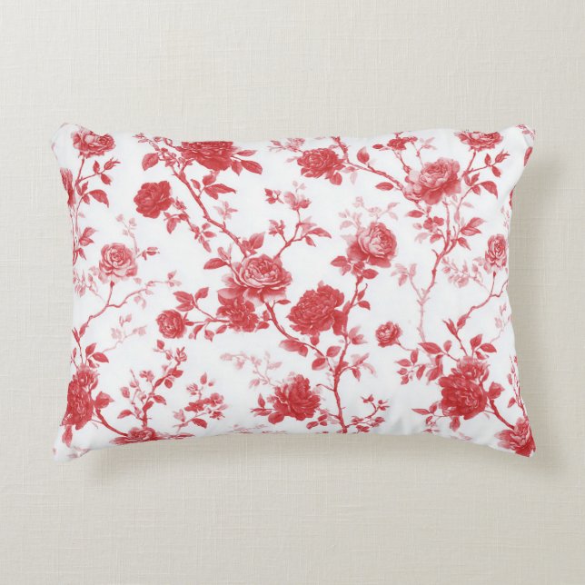 Rode Rozen Bloemen Accent Kussen (Voorkant)