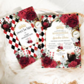 Rode Rozen Bloemen Alice in Wonderland Quinceañera Kaart