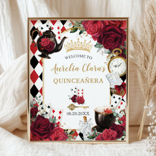 Rode Rozen Bloemen Alice in Wonderland Quinceañera Poster